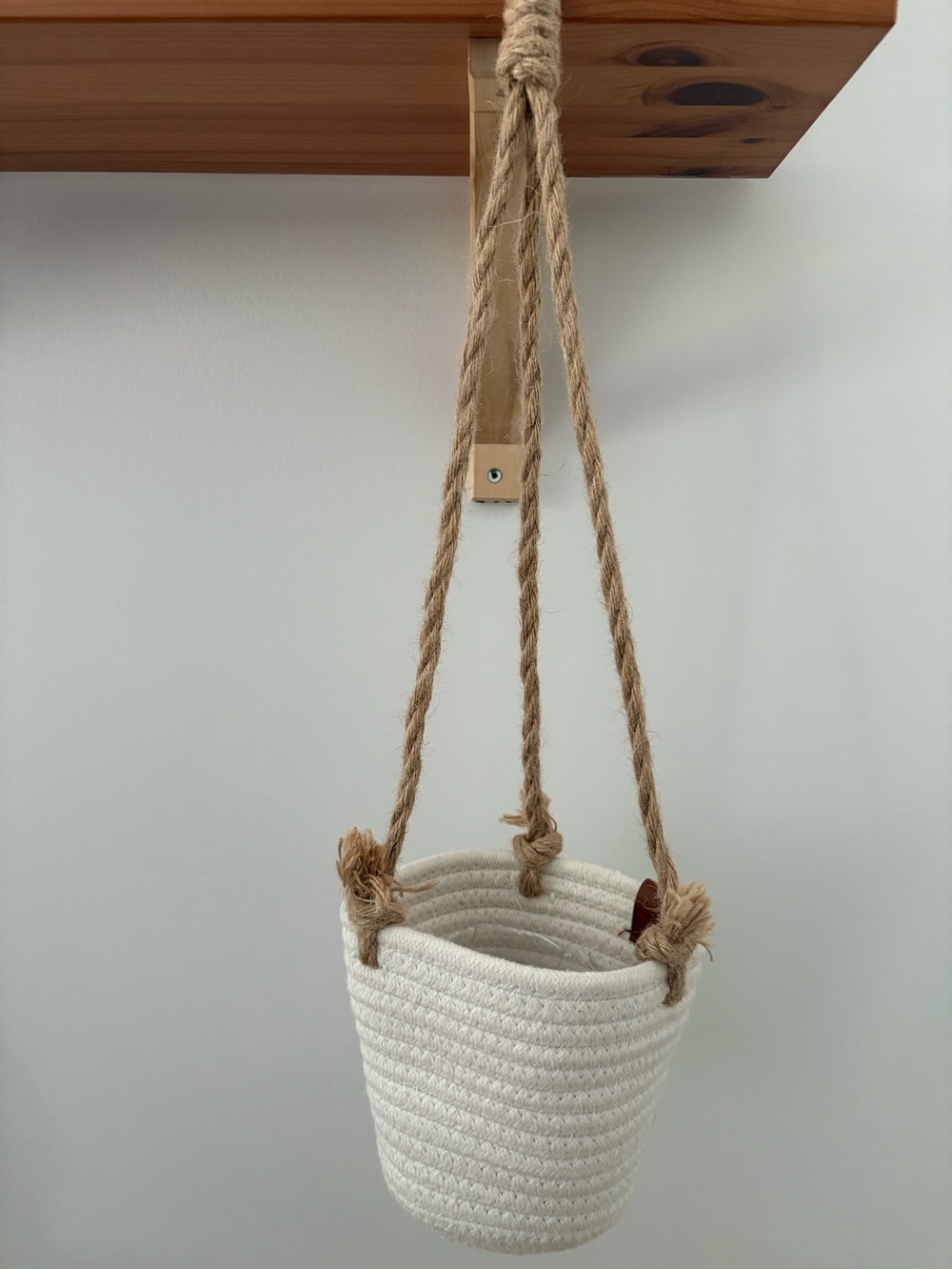 Boho Off White Woven Cotton Rope Hanging Planter Basket | Jute Hanger - 5.5 in